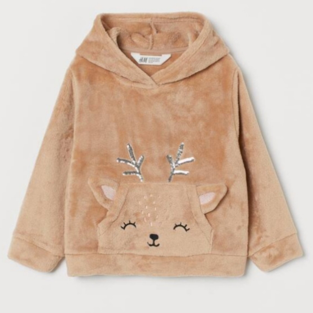 H&M Cozy Reindeer Hoodie Size US 3/4T Tan